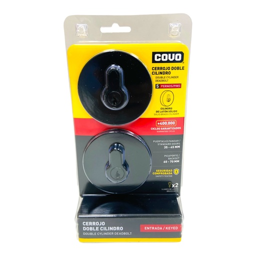 [12768] CERROJO DOBLE CILINDRO 45MM REDONDO NEGRO  COVO