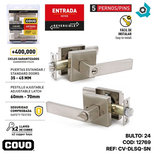 [12769] CERRADURA DE MANILLA SATINADA ENTRADA COVO