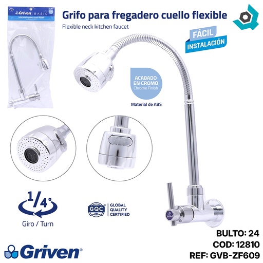 [12810] GRIFERIA PARA FREGADERO CROMADO GRIVEN BASIC