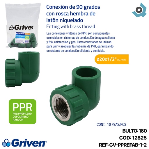 [12825] CODO 90GR PPR 20MM X 1/2" CXHR-MET GRIVEN