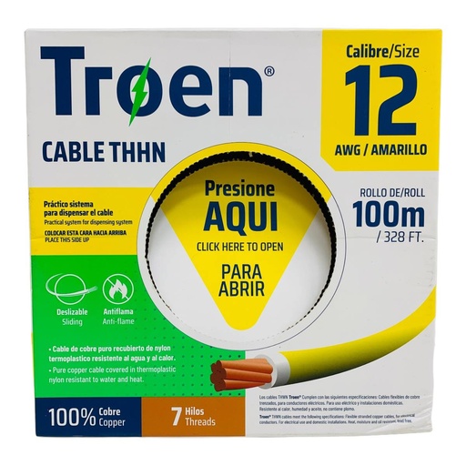 [12836] CABLE ELECTRICO 12 AWG AMARILLO 7 HILOS TROEN