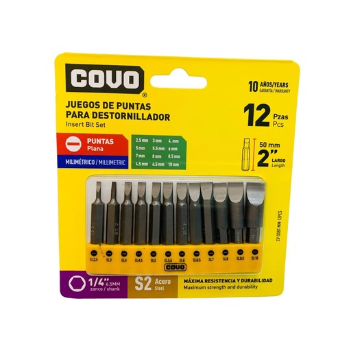 [12861] JUEGO DE PUNTAS DE PALETA 12 PZAS PARA DESTORNILLADOR COVO