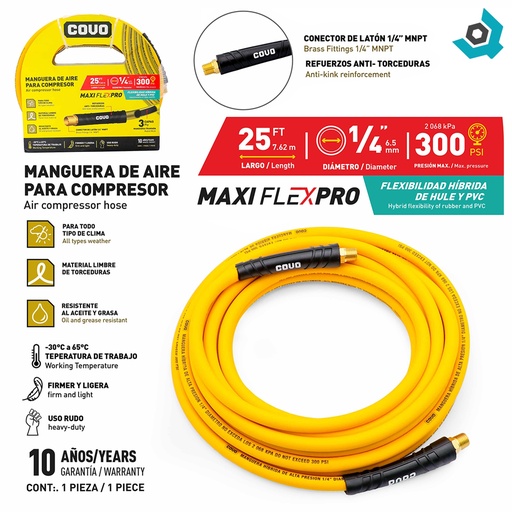 [12867] MANGUERA DE AIRE 1/4" PARA COMPRESOR 7.62M COVO