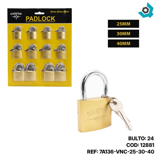 [12881] SET DE CANDADOS 25MM 30MM 40MM CASTOR