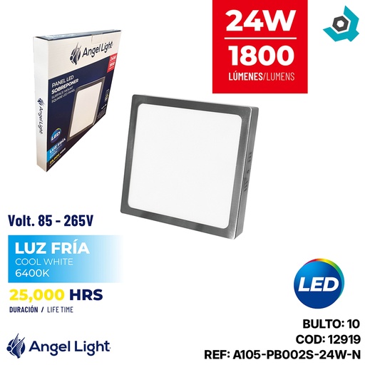 [12919] LAMPARA LED SUPERFICIAL CUADRADA 24W 4000K NIQUELADA ANGEL LIGHT