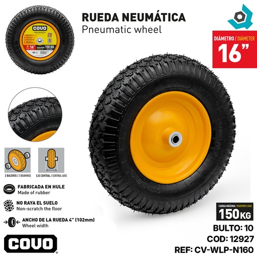 [12927] RUEDA NEUMATICA CON RIN PARA CARRETILLA 16" COVO