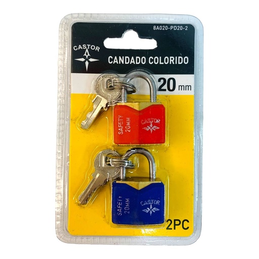 [12943] CANDADO COLORIDO 20MM 2 PIEZAS CASTOR