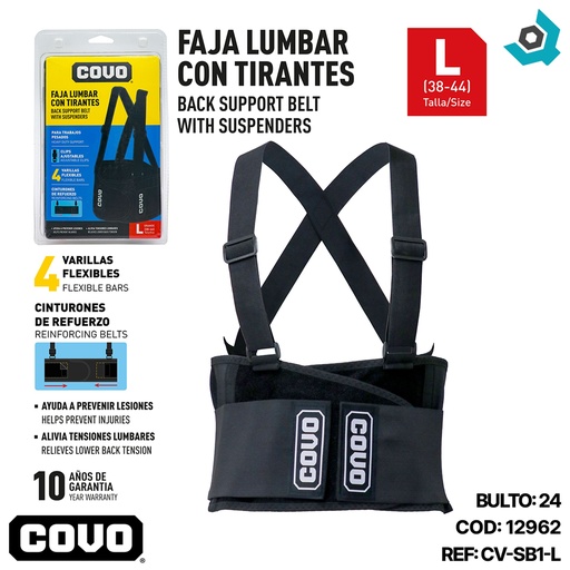 [12962] FAJA LUMBAR CON TIRANTES TALLA L COVO