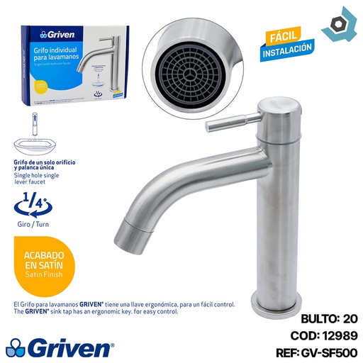 [12989] GRIFERIA INDIVIDUAL PARA LAVAMANOS SATINADO GRIVEN