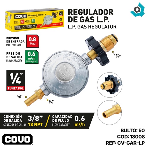 [13008] REGULADOR DE GAS L.P 1/4" COVO