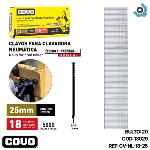 [13029] CLAVOS 25MM PARA CLAVADORA NEUMATICA COVO