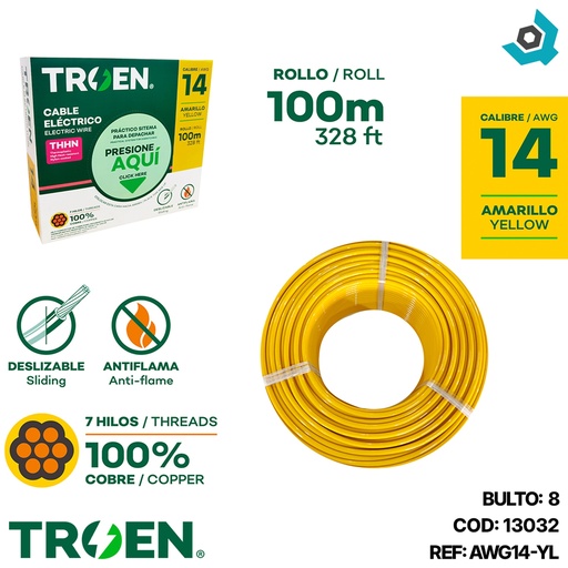 [13032] CABLE ELECTRICO 14 AWG AMARILLO 7 HILOS TROEN