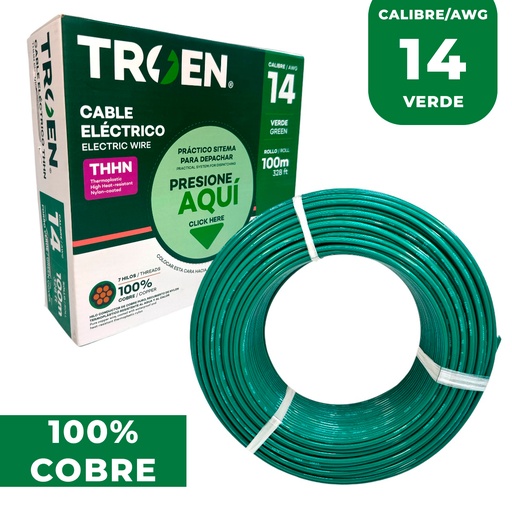 [13035] CABLE ELECTRICO 14 AWG VERDE 7 HILOS TROEN