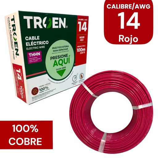 [13036] CABLE ELECTRICO 14 AWG ROJO 7 HILOS TROEN