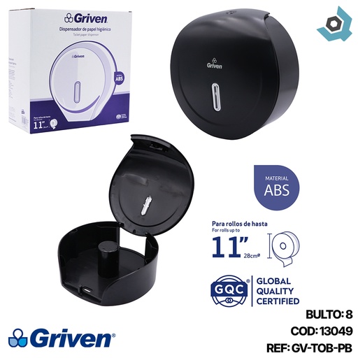 [13049] DISPENSADOR DE PAPEL HIGIENICO ABS NEGRO GRIVEN