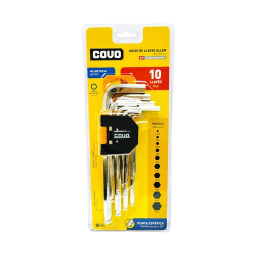 [13059] JUEGO DE LLAVES ALLEN PUNTA ESFERICA 10PZAS COVO