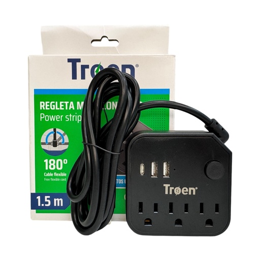 [13067] REGLETA MULTICONTACTO 1.5M NEGRO TROEN