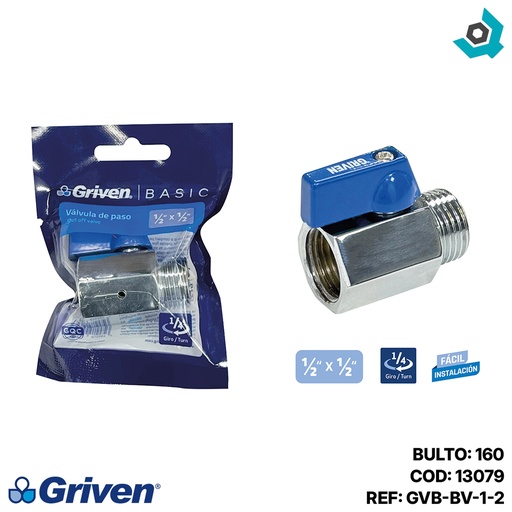 [13079] VALVULA DE PASO 1/2" X 1/2" GRIVEN BASIC