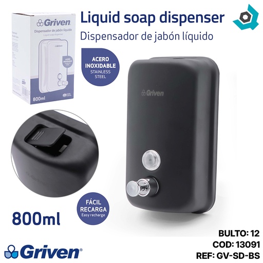 [13091] DISPENSADOR DE JABON LIQUIDO 800ML ACERO GRIVEN