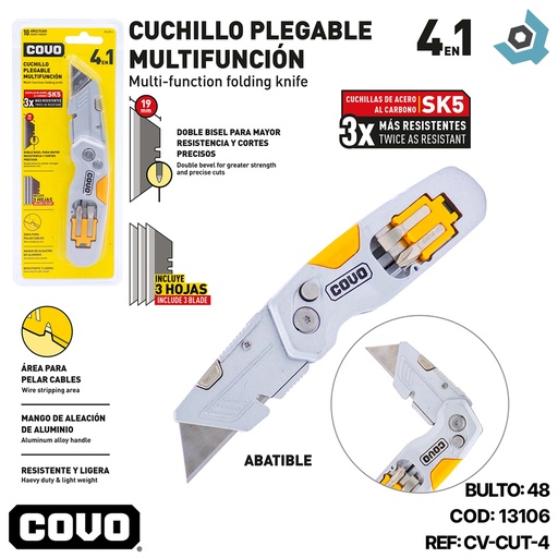 [13106] CUCHILLO PLEGABLE MULTIFUNCION 4 EN 1 COVO
