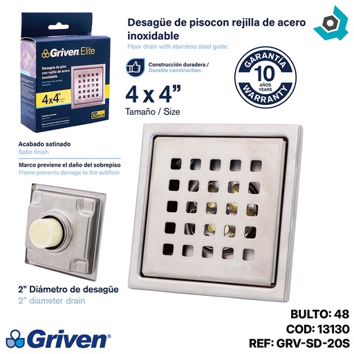 [13130] DESAGUE DE PISO CON REJILLA DE ACERO INOXIDABLE GRIVEN ELITE