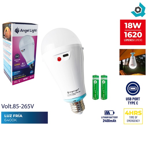 [13132] BOMBILLO 18W RECARGABLE 6400K ANGEL LIGHT