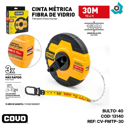 [13140] CINTA METRICA 30M FIBRA DE VIDRIO COVO