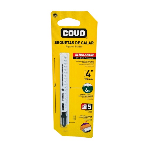 [13146] SEGUETA DE CALAR 4" PARA MADERA GRUESA Y PVC 5 PZAS COVO