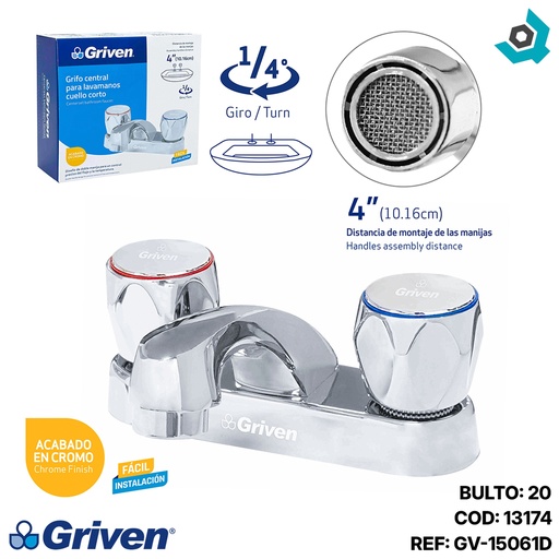 [13174] GRIFERIA CENTRAL PARA LAVAMANOS CROMADO GRIVEN
