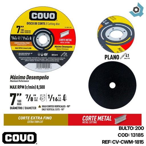 [13185] DISCO PARA CORTE EN METAL 7" EXTRA FINO COVO
