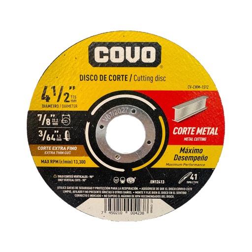 [13187] DISCO PARA CORTE EN METAL 4 1/2"  EXTRA FINO COVO