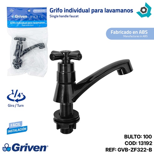 [13192] GRIFERIA PARA LAVAMANOS INDIVIDUAL ABS NEGRO GRIVEN