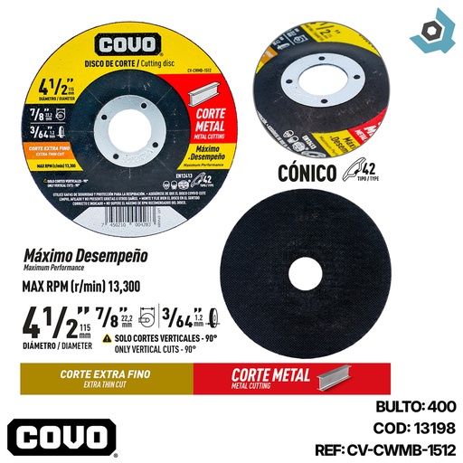 [13198] DISCO PARA CORTE EN METAL 4 1/2" EXTRA FINO COVO