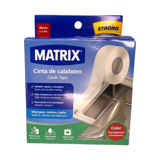 [13214] CINTA DE CALAFATEO 38MM X 3.2M TRANSPARENTE MATRIX