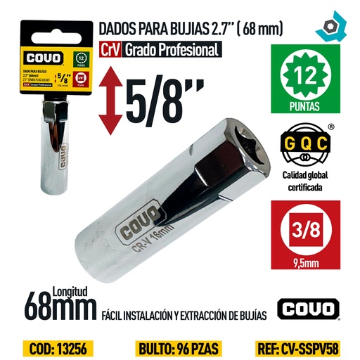 [13256] DADO PARA BUJIAS 5/8" COVO