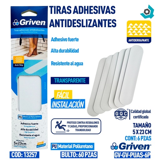 [13257] TIRAS ADHESIVAS ANTIDESLIZANTES 6 PZAS GRIVEN