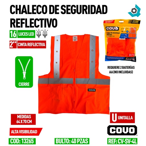 [13265] CHALECO DE SEGURIDAD REFLECTIVO CON LUZ LED COVO
