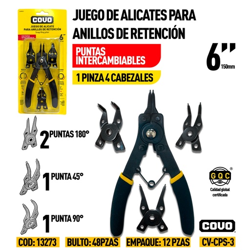 [13273] JUEGO DE ALICATES PARA ANILLOS DE RETENCION 6" COVO