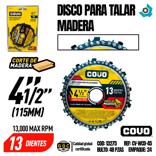 [13275] DISCO SIERRA PARA TALLAR MADERA 4 1/2" COVO