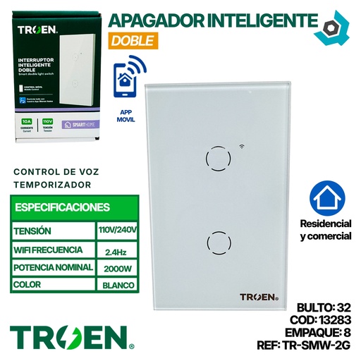 [13283] APAGADOR INTELIGENTE DOBLE 110V BLANCO TROEN