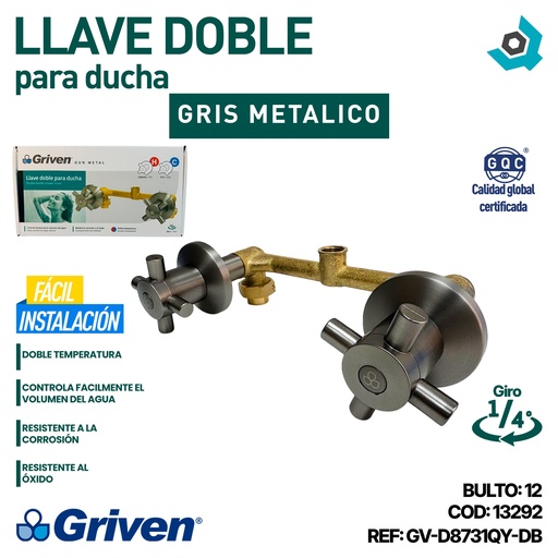 [13292] LLAVE DOBLE CRUZ PARA DUCHA GRIS METÁLICO GRIVEN GUN METAL