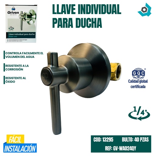 [13295] LLAVE INDIVIDUAL PARA DUCHA GRIS METÁLICO GRIVEN