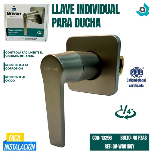 [13296] LLAVE INDIVIDUAL PARA DUCHA GRIS METÁLICO GRIVEN