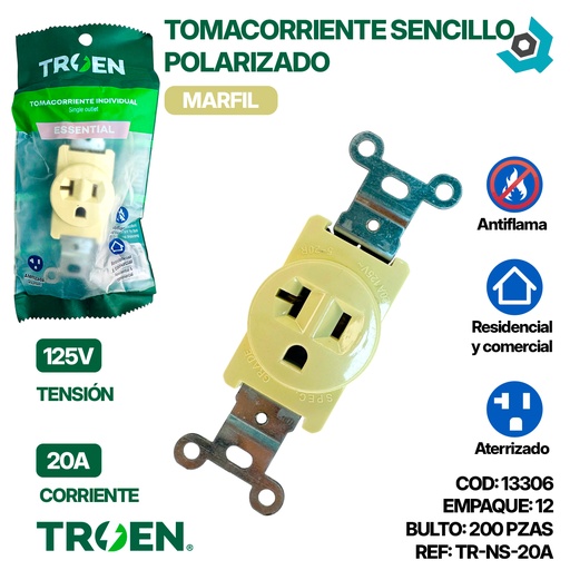 [13306] TOMACORRIENTE SENCILLO 125V 20AMP TROEN