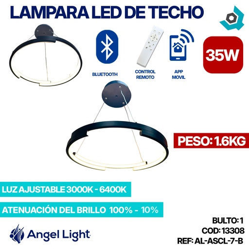 [13308] LAMPARA LED 35W DE TECHO LUZ AJUSTABLE NEGRA ANGEL LIGHT
