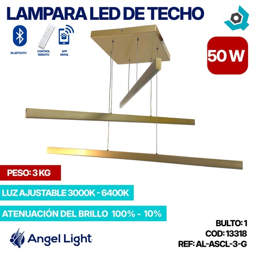 [13318] LAMPARA LED 50W DE TECHO LUZ AJUSTABLE DORADA ANGEL LIGHT