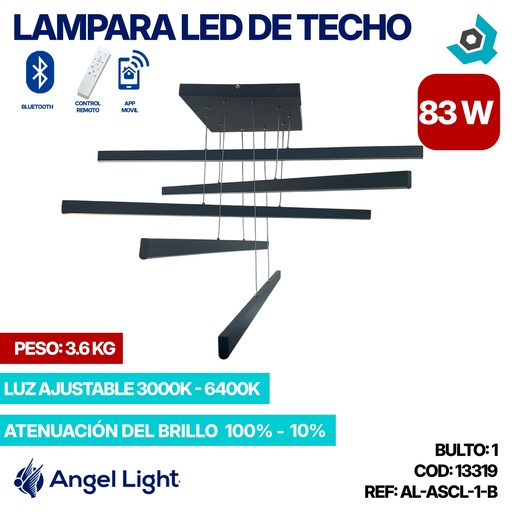 [13319] LAMPARA LED 83W DE TECHO LUZ AJUSTABLE NEGRA ANGEL LIGHT