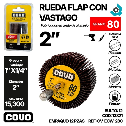 [13321] RUEDA FLAP 2" CON VASTAGO GRANO 80 COVO