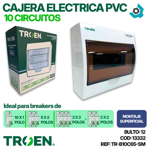 [13332] CAJERA ELECTRICA 10 CIRCUITOS SUPERFICIAL PVC TROEN