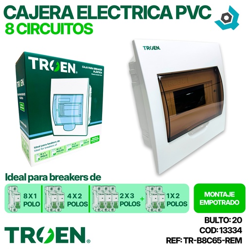 [13334] CAJERA ELECTRICA 8 CIRCUITOS EMPOTRAR PVC TROEN